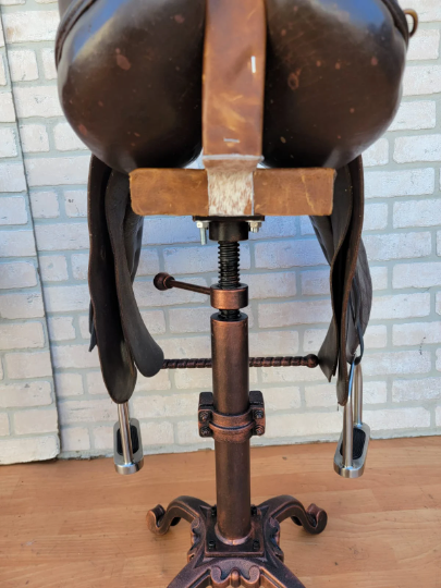 Vintage Rustic Custom Authentic Equestrian Leather Horse Saddle Adjustable/Swivel Stool