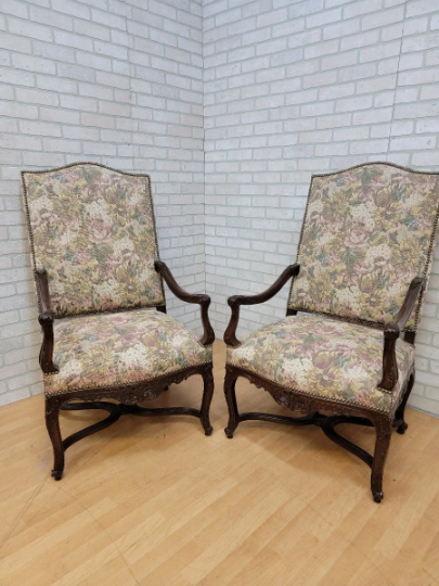 Vintage Drexel Heritage French Provincial Louis XV Style Armchairs - Pair