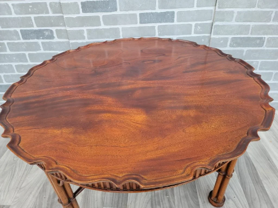 Georgian Style Flamed Mahogany Pie Crust Top Coffee Table with Faux Bamboo Legs