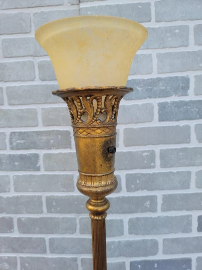 Art Deco Torchiere Floor Lamp with Glass Shade