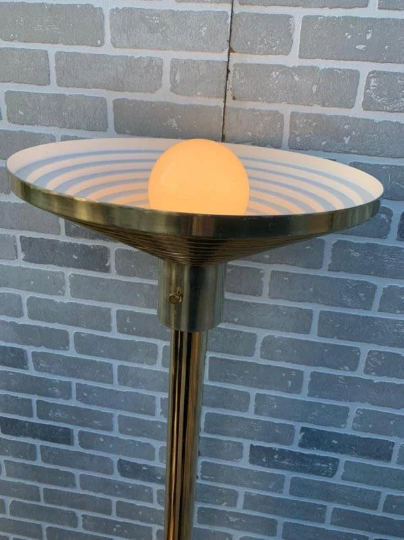Vintage Art Deco Brass Torchiere Floor Lamp with Brass Shade