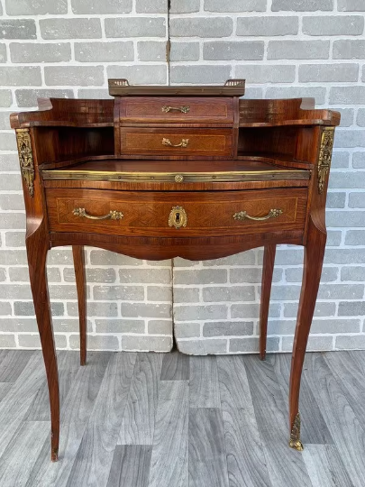 Antique French Louis XV Inlaid Petite Demilune Pull Out Top Lady's Writing Desk