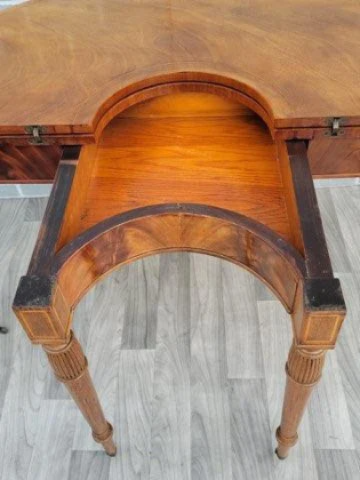 Federal Style Mahogany and Leather Flip Top Demilune or Game Table by Weiman