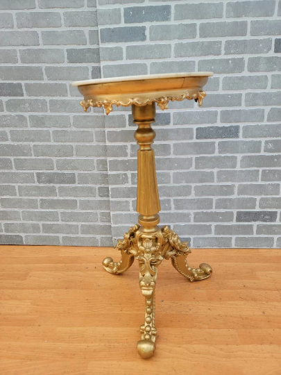 Antique Italian Marble Top Carved Ornate Giltwood Tripod Gueridon