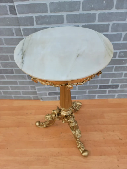 Antique Italian Marble Top Carved Ornate Giltwood Tripod Gueridon