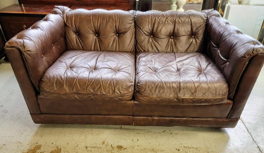 MCM Drexel Brown Button Tufted Sofa, Loveseat and Ottoman - 3 Piece Set