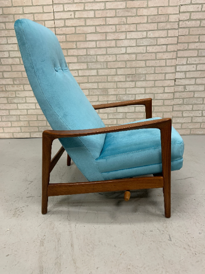 Mid Century Modern Danish Folke Ohlsson Teak Lounge Chair and Ottoman Newly Upholstered - 2 Piece Set