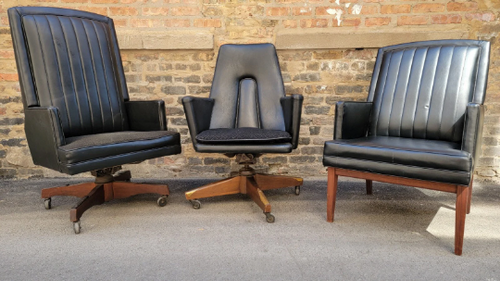 Mid Century Modern Space Age Retro Mad Men Style All Original Black Space Age Office Chairs by Monarch Furniture Co. - Set of 3