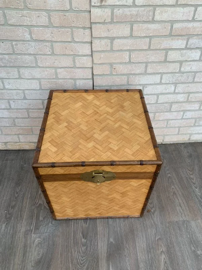 Vintage Asian Style Woven Bamboo Nesting Storage Trunks - Set of 2