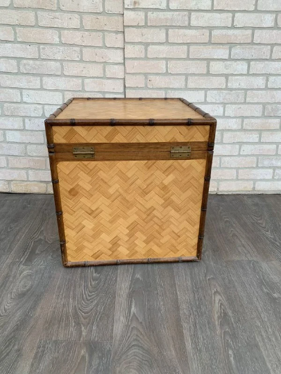 Vintage Asian Style Woven Bamboo Nesting Storage Trunks - Set of 2