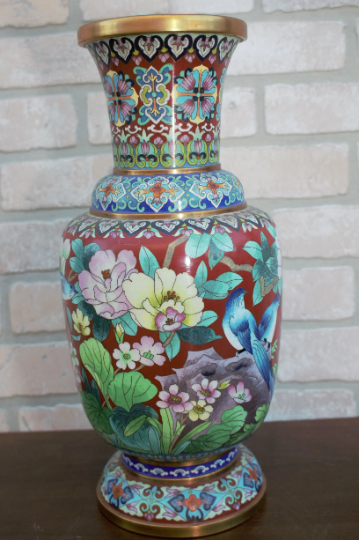 Vintage Chinese Cloisonné Floral Design Vase