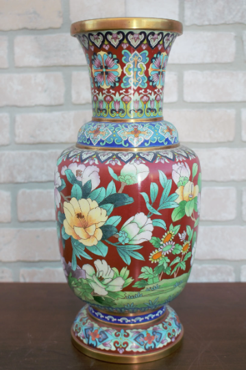 Vintage Chinese Cloisonné Floral Design Vase