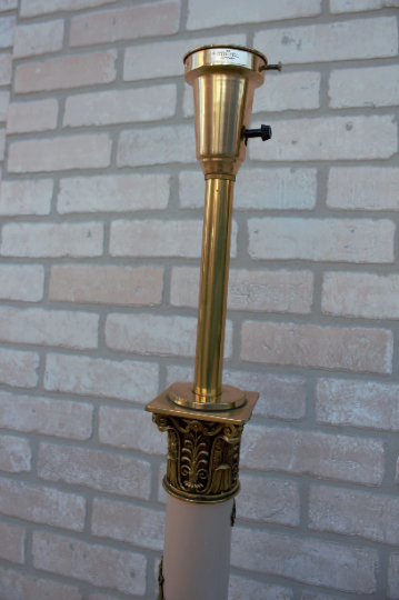 Vintage Neoclassical Column Stiffel Torchiere Brass Table Lamps - Pair