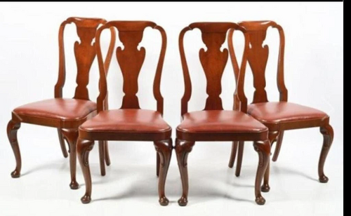 Vintage Queen Anne Style Mahogany Side Chairs By Baker Furniture Co. - Set of 4