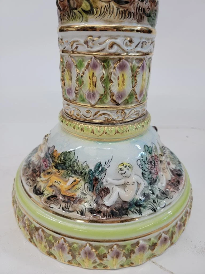 Vintage Italian Capodimonte Sculpted & Hand Painted Porcelain Pedestal