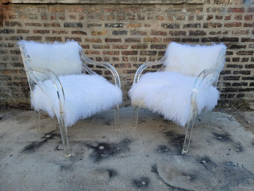 Hollywood Regency Lucite Frame Armchairs Newly Upholstered - Pair