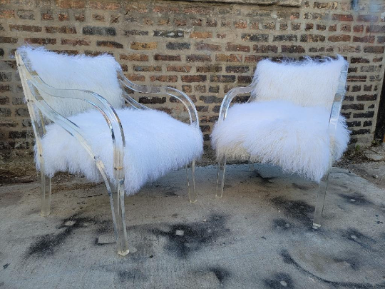 Hollywood Regency Lucite Frame Armchairs Newly Upholstered - Pair