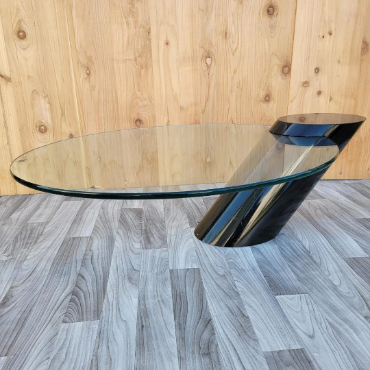 Modern Karl Springer Style Cantilevered Glass Cocktail Table