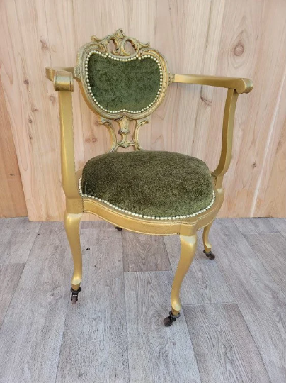 Vintage Victorian Ornate Carved Gold Frame Corner Chair Newly Upholstered