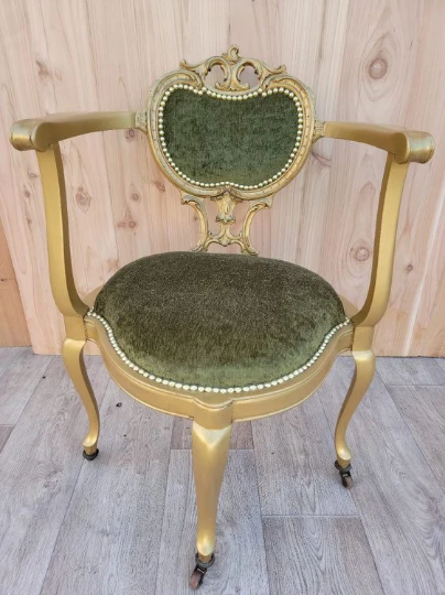Vintage Victorian Ornate Carved Gold Frame Corner Chair Newly Upholstered