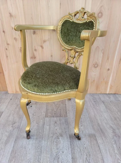 Vintage Victorian Ornate Carved Gold Frame Corner Chair Newly Upholstered