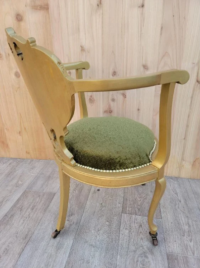 Vintage Victorian Ornate Carved Gold Frame Corner Chair Newly Upholstered
