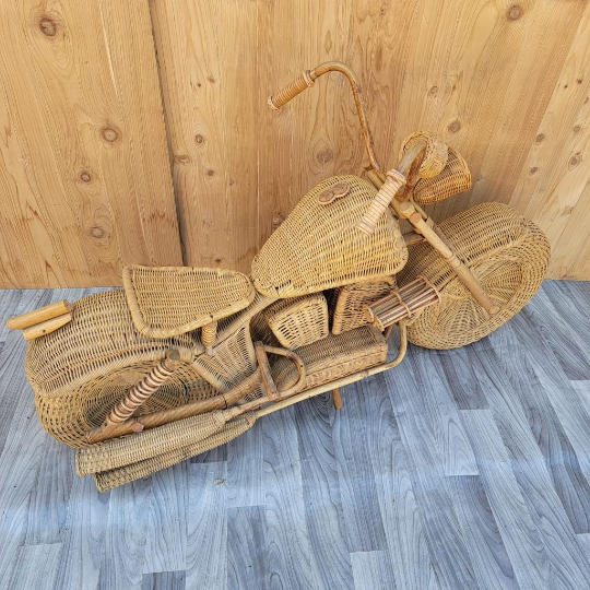 Vintage Life Size Rattan, Bamboo and Wicker Harley Davidson Motorcycle