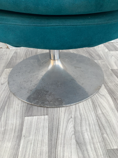 Mid Century Modern Aluminum Swivel Tulip Base Side Chairs Newly Upholstered in Teal Suede - Set of 2