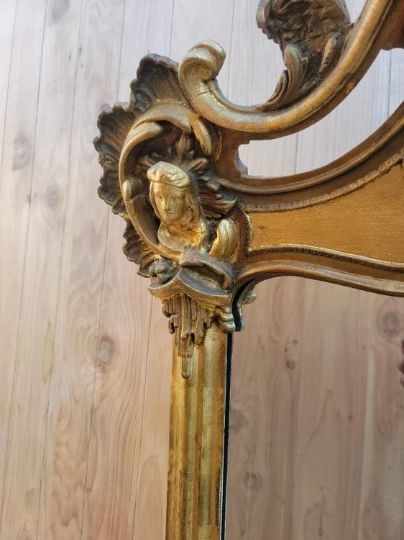 Antique Italian Rococo Style Gold Gilded Hand Carved Wall Mirror