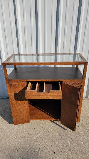 Mid Century Modern Bar Cart/Cabinet with Cane Front Doors
