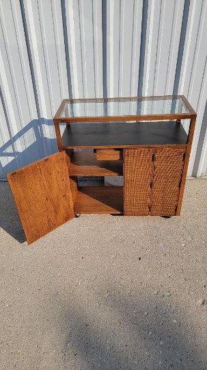 Mid Century Modern Bar Cart/Cabinet with Cane Front Doors