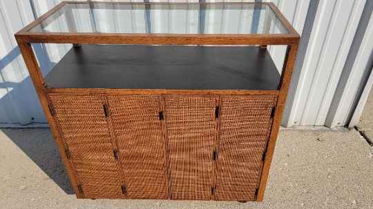 Mid Century Modern Bar Cart/Cabinet with Cane Front Doors