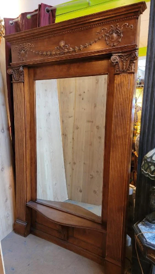 Antique Traditional Fully Restored 19th Hand Carved Ornate Chicago Large Full-Wall Hall Mirror