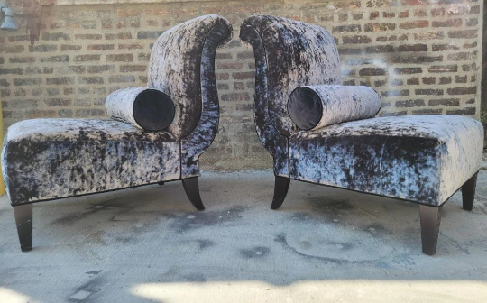 Vintage Barbara Barry Scroll Back Slipper Chairs for Baker Furniture - Pair