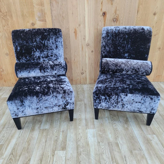 Vintage Barbara Barry Scroll Back Slipper Chairs for Baker Furniture - Pair