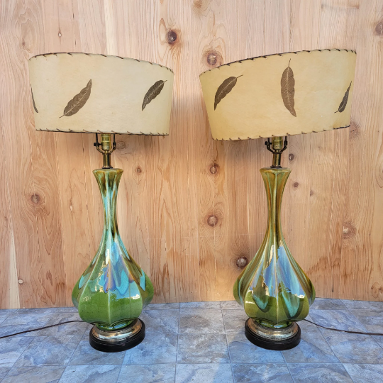 Vintage Retro Green Table Lamp - Pair