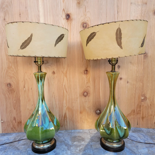 Vintage Retro Green Table Lamp - Pair