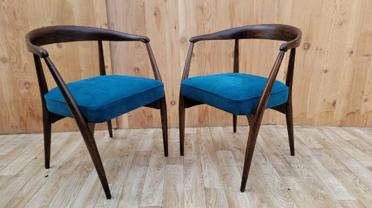 Mid Century Modern Rare Lawrence Peabody Walnut Dining Chairs Newly Upholstered - Set of 6