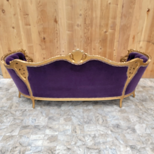 Exquisite Antique Louis Style Parlor Set, Intricately Carved and Newly Upholstered in Purple Mohair - 2 Piece Set