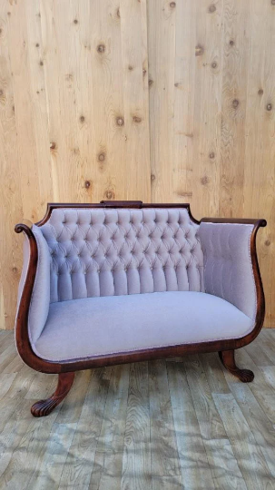 Antique American Empire Style Tufted Back Settee Newly Reupholstered