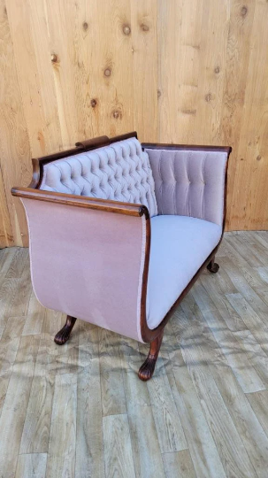 Antique American Empire Style Tufted Back Settee Newly Reupholstered