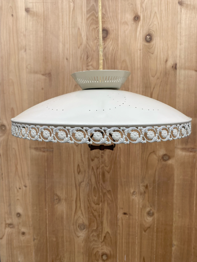 Mid Century Modern Cream & Frosted Glass Pull Retractable Pendant Light