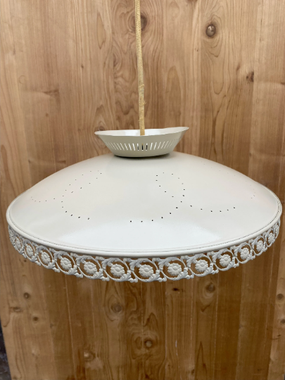 Mid Century Modern Cream & Frosted Glass Pull Retractable Pendant Light