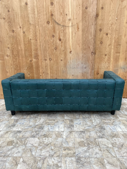 Vintage Italian Kubus Sofa by the Designs of Josef Hoffmann Newly Upholstered Leather