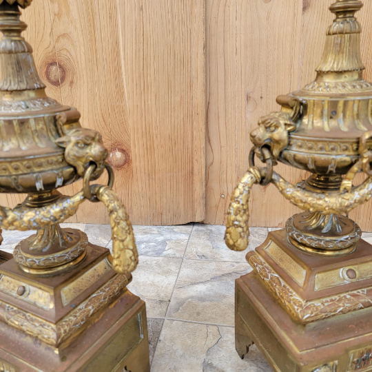 Antique French Gilt Bronze Ormolu Andirons/Chenets - Pair