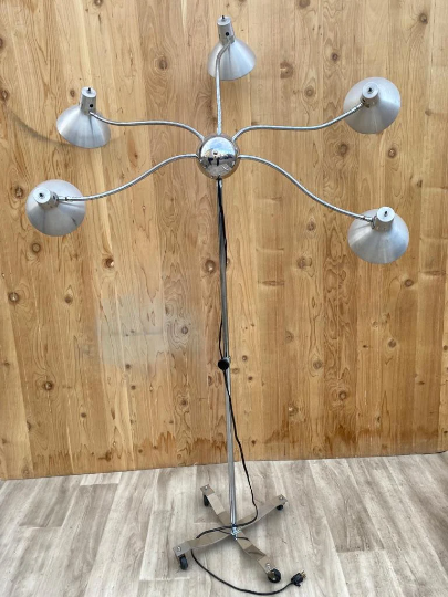 Mid Century Modern Silver 5 Adjustable Heads Floor Lamp on Casters