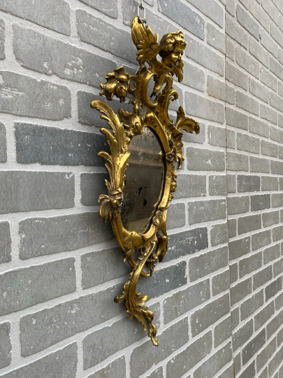 Antique Rococo Figural Bronze Wall Mirror