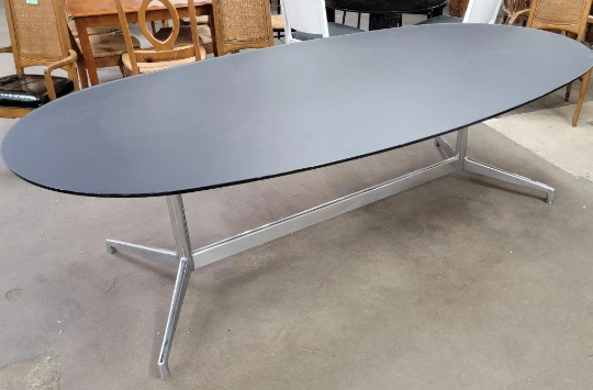 Mid Century Modern Eames Black Glass Top Chrome Base 8ft Table
