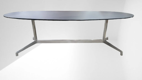Mid Century Modern Eames Black Glass Top Chrome Base 8ft Table