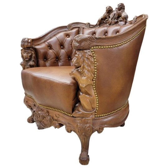 Antique Italian Rococo Style Carved Ornate Tufted Figural Parlor Set Newly Upholstered - 2 Piece Set